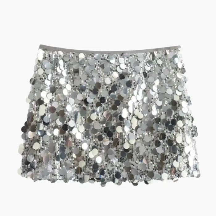Shimmering sequin mini skirt for women with sleek straight hem, ideal for party wear, by LondonLaneStore.