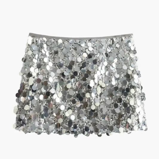 Shimmering sequin mini skirt for women with sleek straight hem, ideal for party wear, by LondonLaneStore.