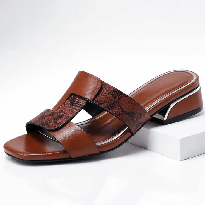 Women's smooth leather T-strap sandals with snake print design, stylish casual orthopedic footwear by LondonLaneStore.