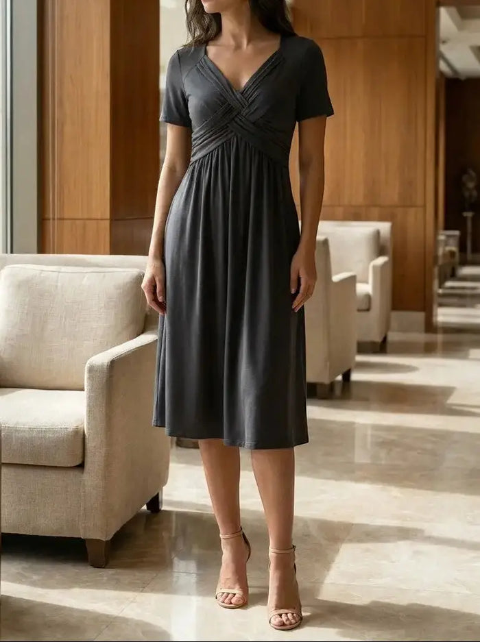 Women's soft A-line midi dress by LondonLaneStore featuring elegant design and tummy control for cocktail occasions.