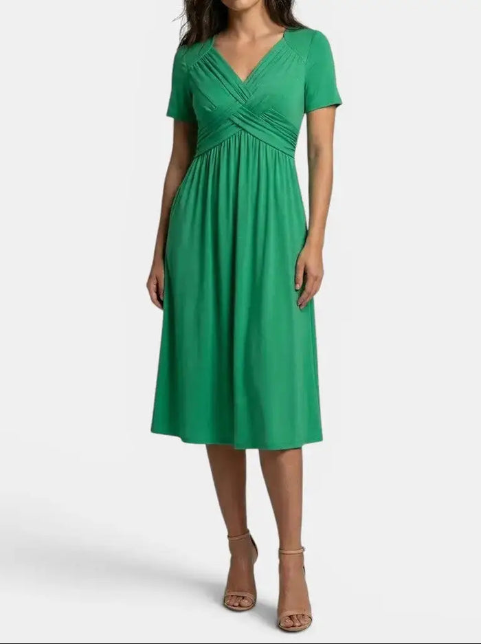 Elegant women's soft A-line midi dress with tummy control, perfect for cocktail wear, by LondonLaneStore.