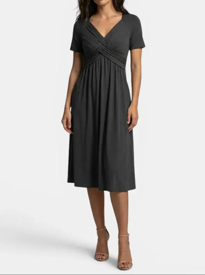 Women's soft A-line midi dress by LondonLaneStore featuring elegant design and tummy control for cocktail occasions.