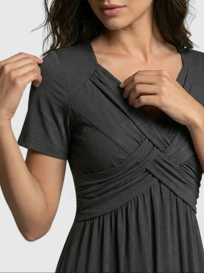 Elegant women's soft A-line midi dress with tummy control, perfect for cocktail wear, by LondonLaneStore.
