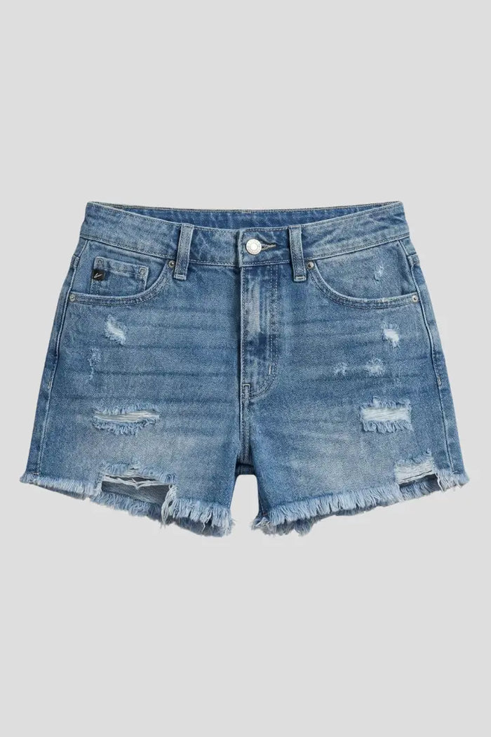 Women's soft denim shorts with a stylish frayed hem, casual summer bottoms from LondonLaneStore.