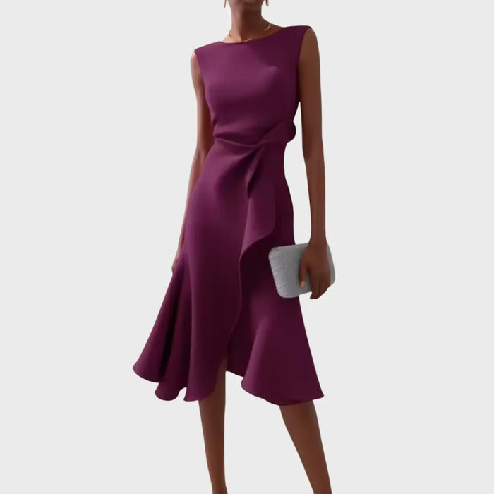 Women's soft draped midi dress with an elegant asymmetric hem, perfect for summer, by LondonLaneStore.