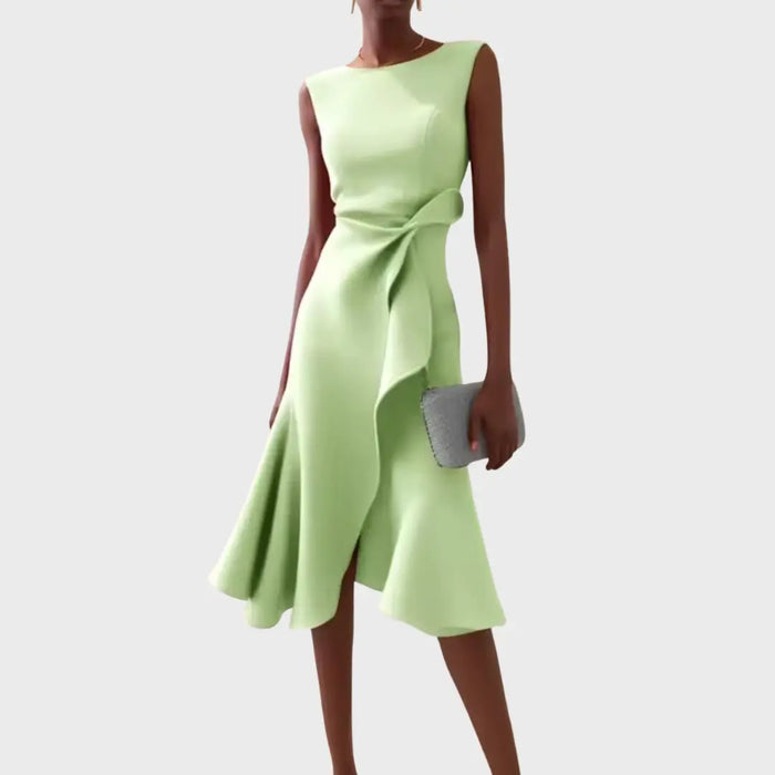 Women's soft draped midi dress with an elegant asymmetric hem, perfect for summer, by LondonLaneStore.