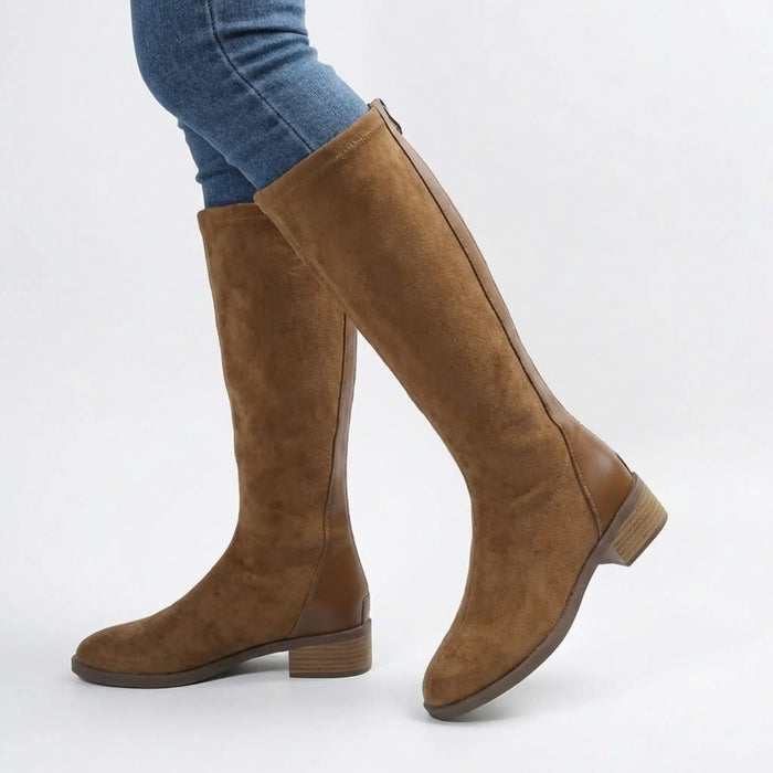 Women's soft fabric knee high boots with stylish side zipper and flat sole, ideal for everyday wear, by LondonLaneStore.