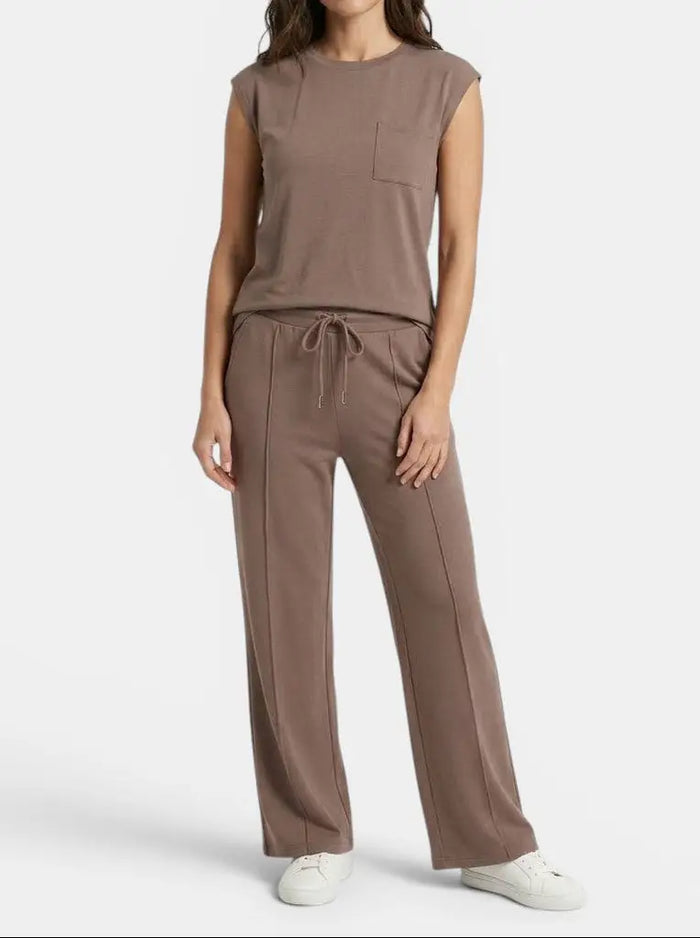 Women's soft fabric two-piece co-ord set by LondonLaneStore, relaxed fit summer outfit with comfortable top and matching shorts.