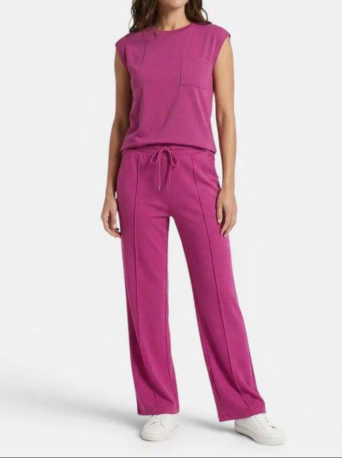 Women's soft fabric two-piece co-ord set by LondonLaneStore, relaxed fit summer outfit with comfortable top and matching shorts.