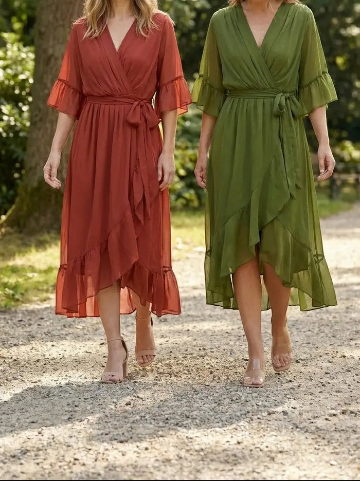 Women's soft fabric V-neck dress from LondonLaneStore, elegant and flattering evening gown with a stylish silhouette.