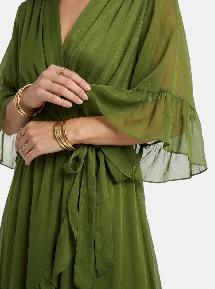 Women's soft fabric V-neck dress by LondonLaneStore featuring an elegant, flattering evening gown in a stylish design.