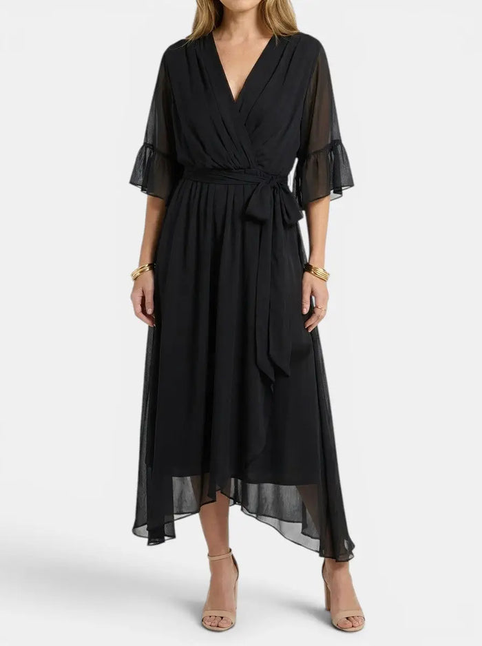 Women’s soft fabric V-neck dress by LondonLaneStore, elegant and flattering evening gown, shown in a sleek, flowing design.