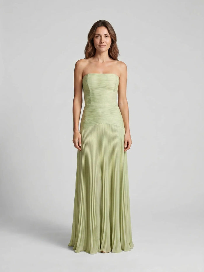 Women's Soft Pleated Maxi Dress | Elegant Flowing Green Summer Gown LondonLaneStore