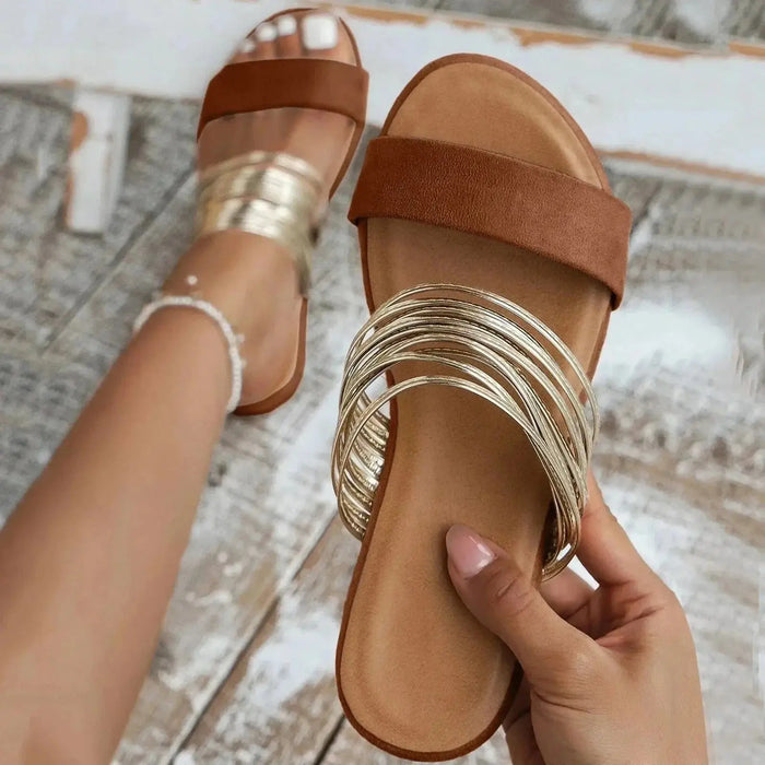 Women’s soft suede orthopedic sandals with cushioned footbed and slip-on design, ideal for summer comfort.