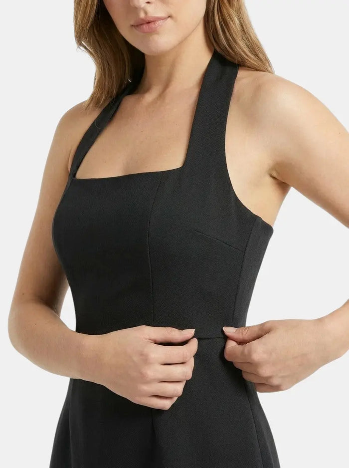 Women's soft woven halter mini dress by LondonLaneStore featuring an elegant A-line design perfect for summer and cocktail occasions.