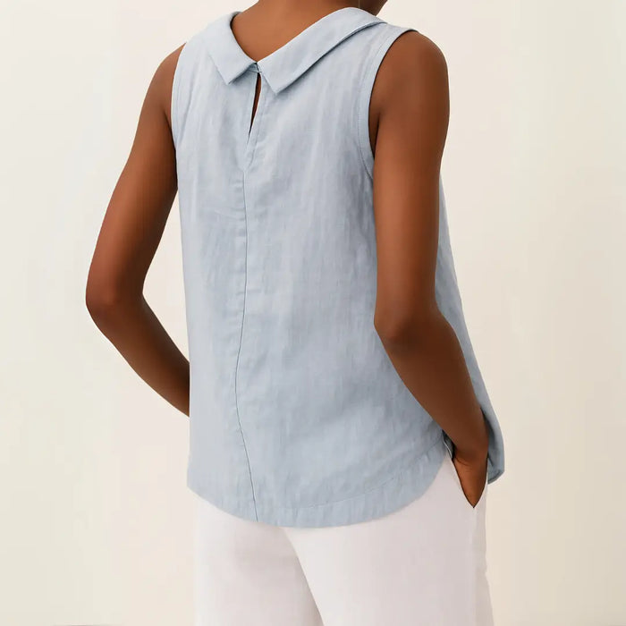 Women's sleeveless summer blouse with a softly rolled collar, from LondonLaneStore, featuring a comfortable and stylish design.