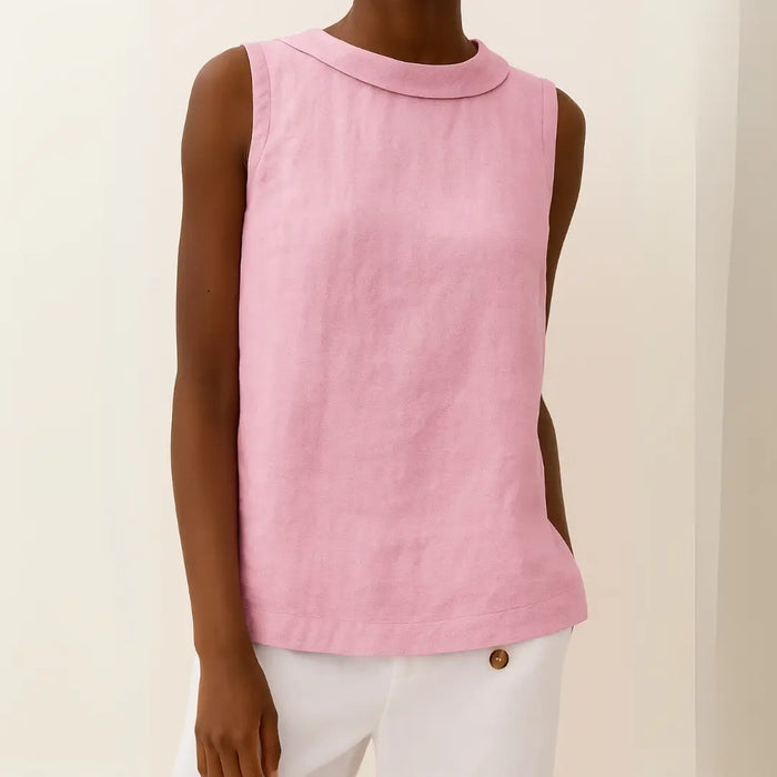 Women’s sleeveless summer blouse with softly rolled collar, stylish and comfortable top from LondonLaneStore.