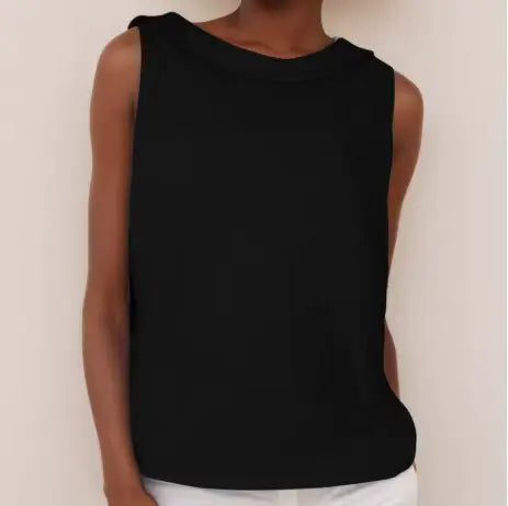 Women's sleeveless summer blouse with a softly rolled collar by LondonLaneStore, lightweight and comfortable for warm weather.