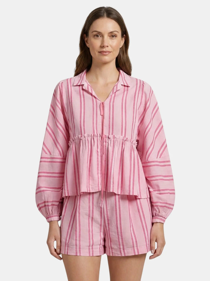 Women's Striped Cotton Peplum Shirt and Shorts Set | Relaxed Fit Summer Outfit LondonLaneStore