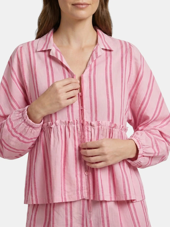 Women's Striped Cotton Peplum Shirt and Shorts Set | Relaxed Fit Summer Outfit LondonLaneStore