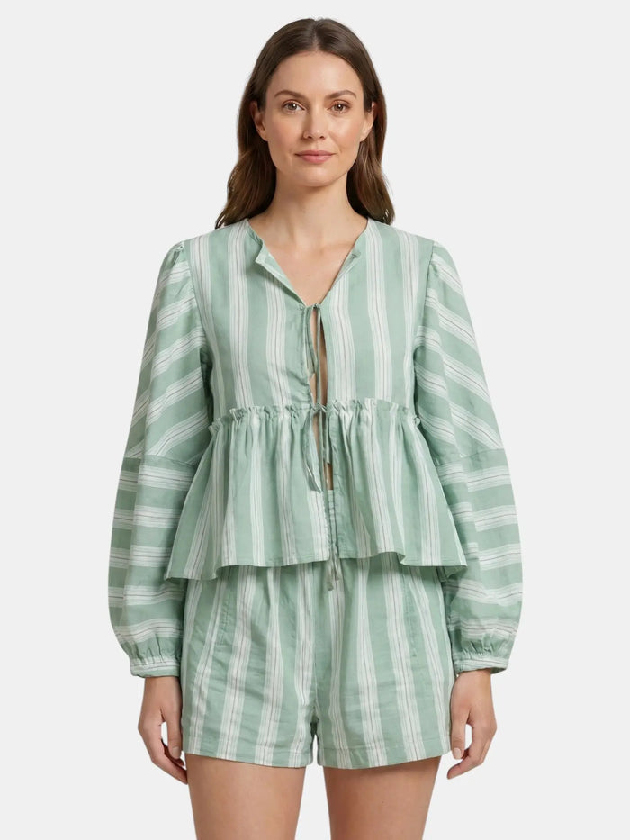 Women's Striped Cotton Peplum Shirt and Shorts Set | Relaxed Fit Summer Outfit LondonLaneStore