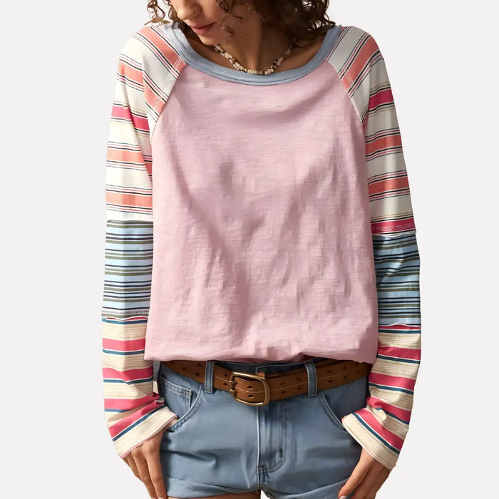 Women’s striped cotton raglan top from LondonLaneStore, casual long sleeve shirt with a comfortable fit for everyday wear.