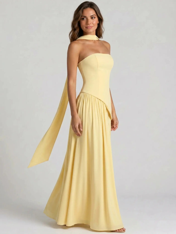 Women's Structured Cocktail Dress | Elegant Strapless High Slit Design LondonLaneStore