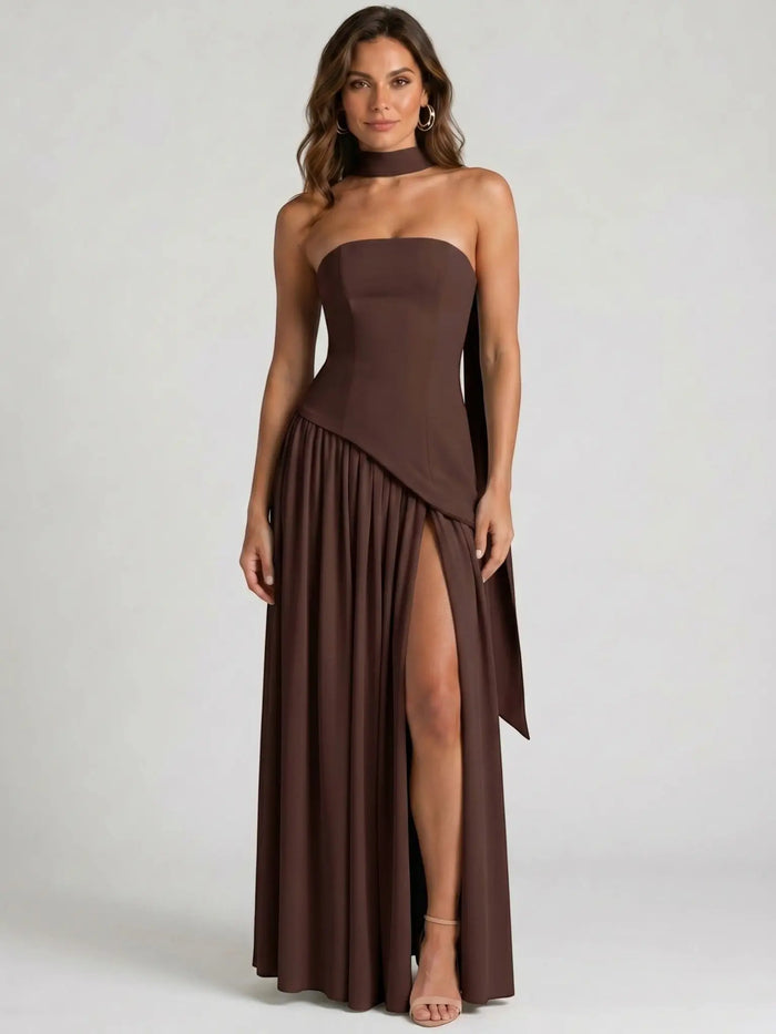 Women's Structured Cocktail Dress | Elegant Strapless High Slit Design LondonLaneStore