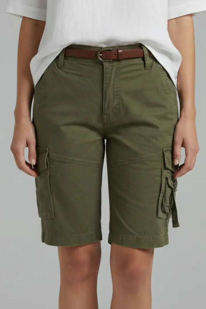 Women's cotton cargo shorts in a modern relaxed fit, featuring a structured design, perfect for summer casual wear.