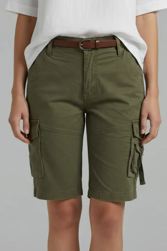 Women's cotton cargo shorts in a modern relaxed fit, featuring a structured design, perfect for summer casual wear.