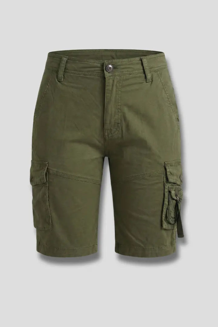 Light beige women's cotton cargo shorts with a relaxed fit, featuring multiple pockets and a modern summer style by LondonLaneStore.