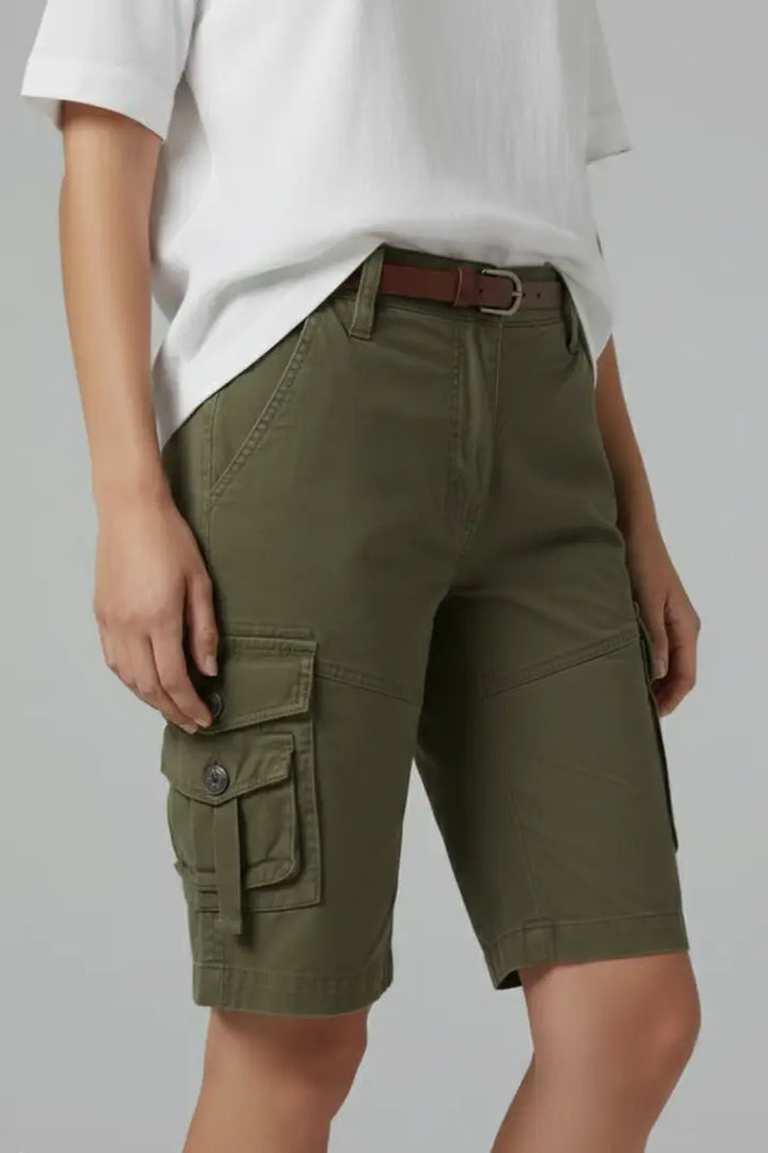 Women’s relaxed fit cotton cargo shorts with structured design, featuring multiple pockets and casual summer style from LondonLaneStore.