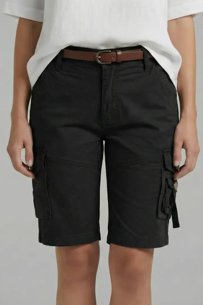 Women's cotton cargo shorts in a modern relaxed fit, featuring multiple pockets and a casual summer style from LondonLaneStore.