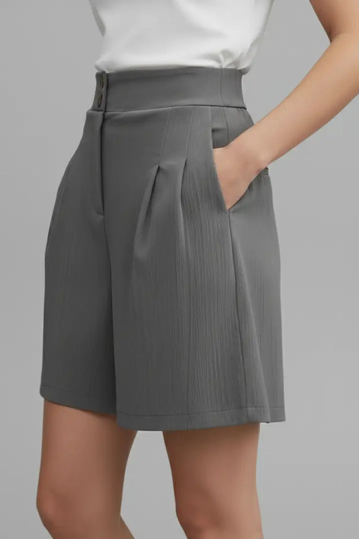 Stylish women's high-waist shorts with structured fit and modern design, perfect for summer casual wear.