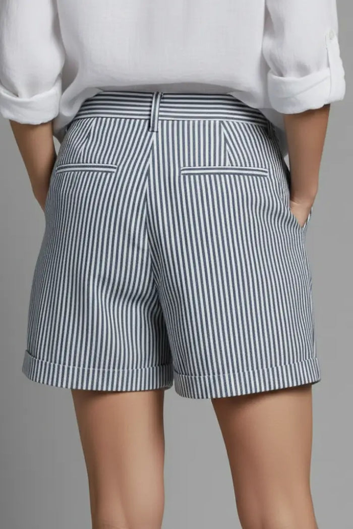 Women's high-waist shorts with vertical stripes and tailored design, featuring a structured fit in a stylish, modern look.