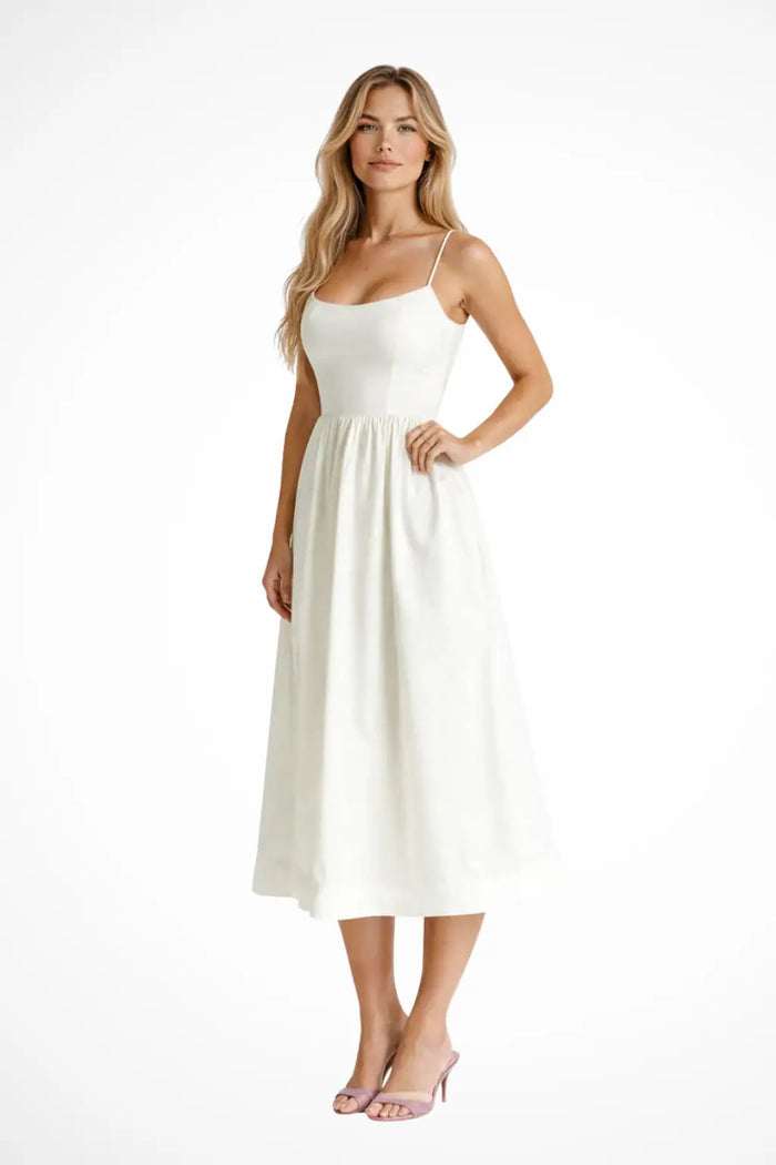 Women’s structured midi dress by LondonLaneStore, A-line wedding guest dress with fitted waist and elegant design.