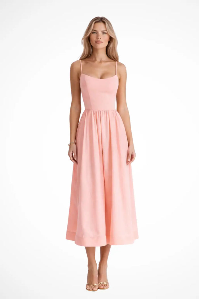 Women's structured midi dress by LondonLaneStore featuring an A-line silhouette, perfect for wedding guest attire.