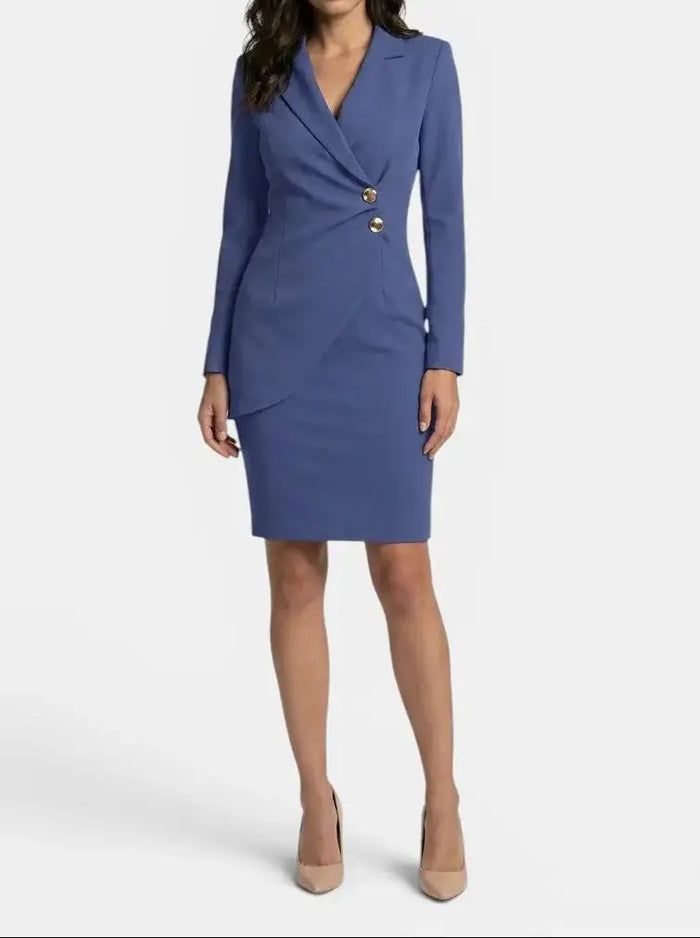 Elegant women's structured midi dress with long sleeves, suitable for office wear, from LondonLaneStore.