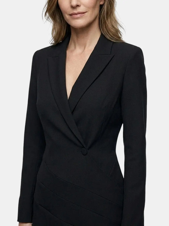 Women's structured mini dress with deep V-neck, blazer style, perfect for cocktail events, from LondonLaneStore.
