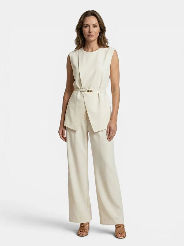 Women's structured two-piece set from LondonLaneStore featuring a tailored sleeveless top and wide-leg trousers, styled for a modern look.