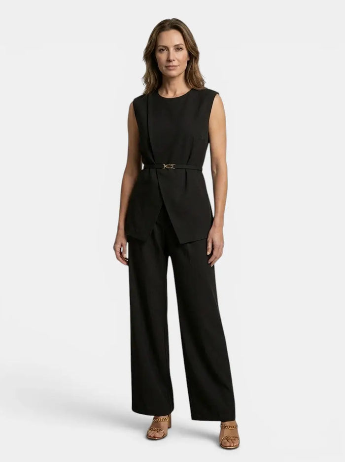 Women's structured two-piece set with tailored sleeveless top and wide-leg trousers from LondonLaneStore, shown on a model.