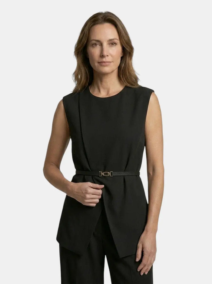 Women's structured two-piece set by LondonLaneStore featuring a tailored sleeveless top and wide-leg trousers, made of polyester.