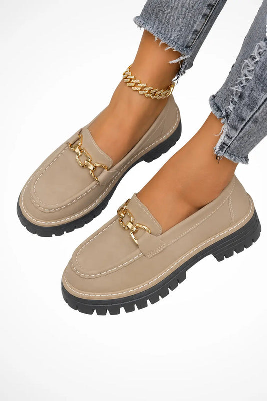 Women's stylish platform loafers with gold chain detail, slip-on design, orthopedic support, by LondonLaneStore.