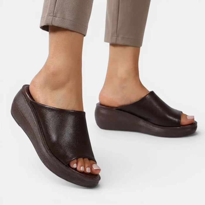 Women's synthetic cushioned slide sandals from LondonLaneStore, featuring orthopedic design and elegant comfortable summer footwear.