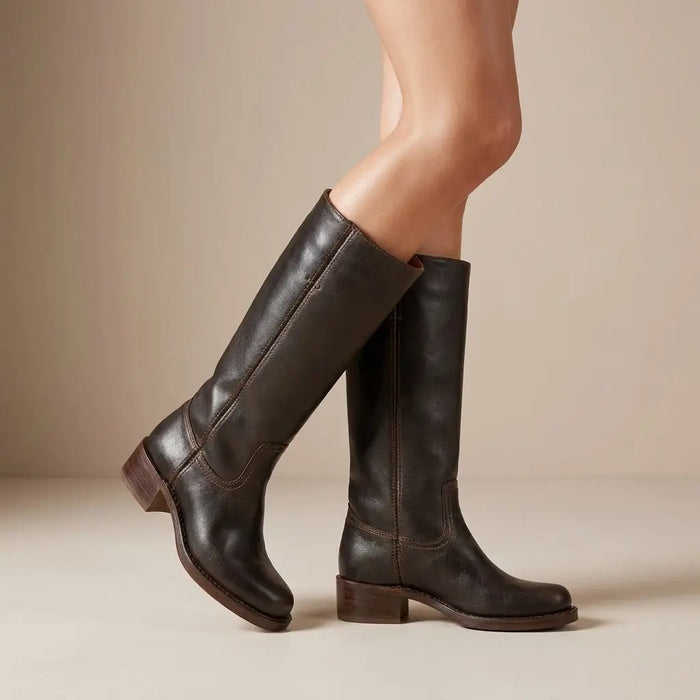 Women's synthetic leather knee-high boots by LondonLaneStore with a sleek round toe and stacked heel, designed for comfort and style.
