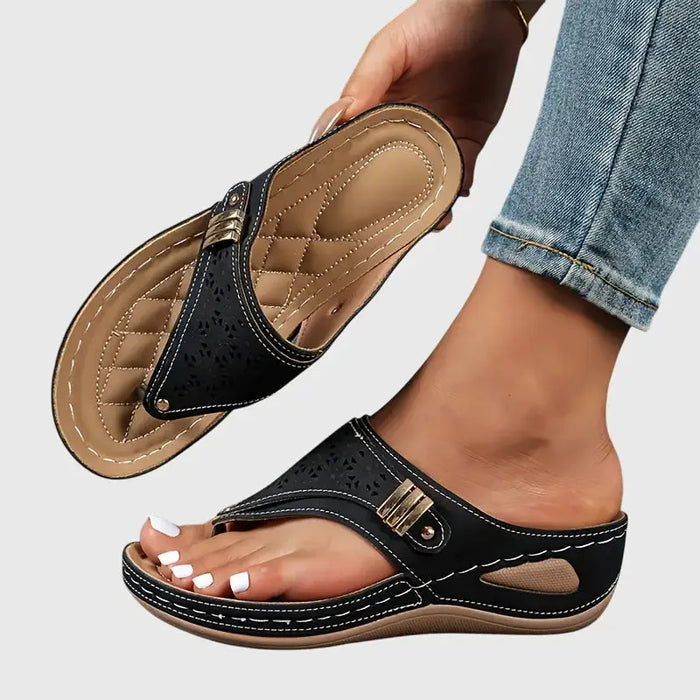 Women’s synthetic orthopedic sandals with slip-on design and wedge heel, offering comfortable support and stylish casual footwear.