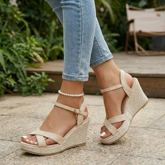 Women's synthetic wedge sandals by LondonLaneStore featuring elegant design and comfortable orthopedic support for summer wear.
