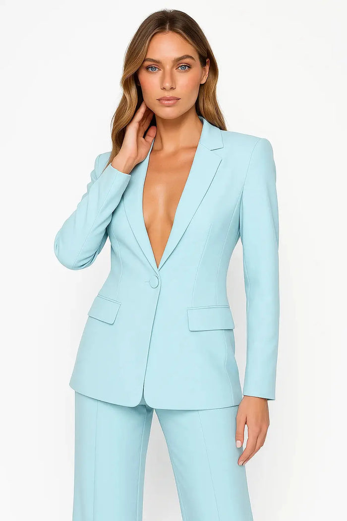 Women's tailored blazer and wide-leg trousers set by LondonLaneStore, elegant structured blazer with matching professional trousers