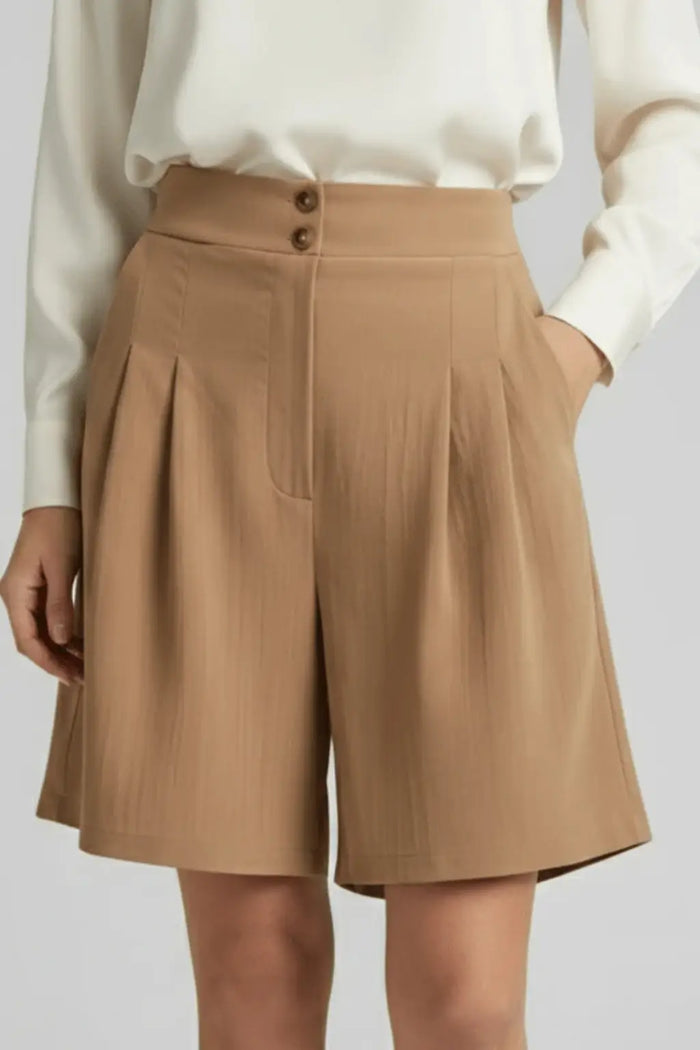Women's high waist tailored cotton Bermuda shorts with pleated design, stylish summer shorts by LondonLaneStore.