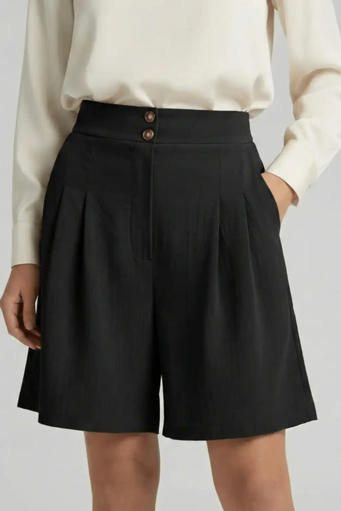 Women's high waist tailored cotton Bermuda shorts with pleated design, stylish summer shorts for women by LondonLaneStore.
